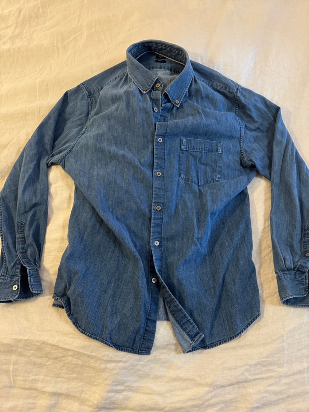 Uniqlo indigo denim shirt, slim fit, mens XL